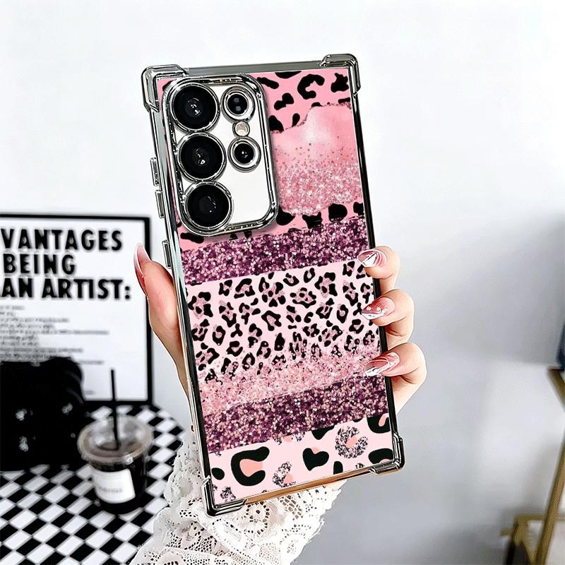 Pink Leopard Print Soft Phone Case For Samsung Galaxy S26 Ultra S25 Edge S24 FE S23 Plus S22 S21 + S20 Plating Anti-Fall Fundas