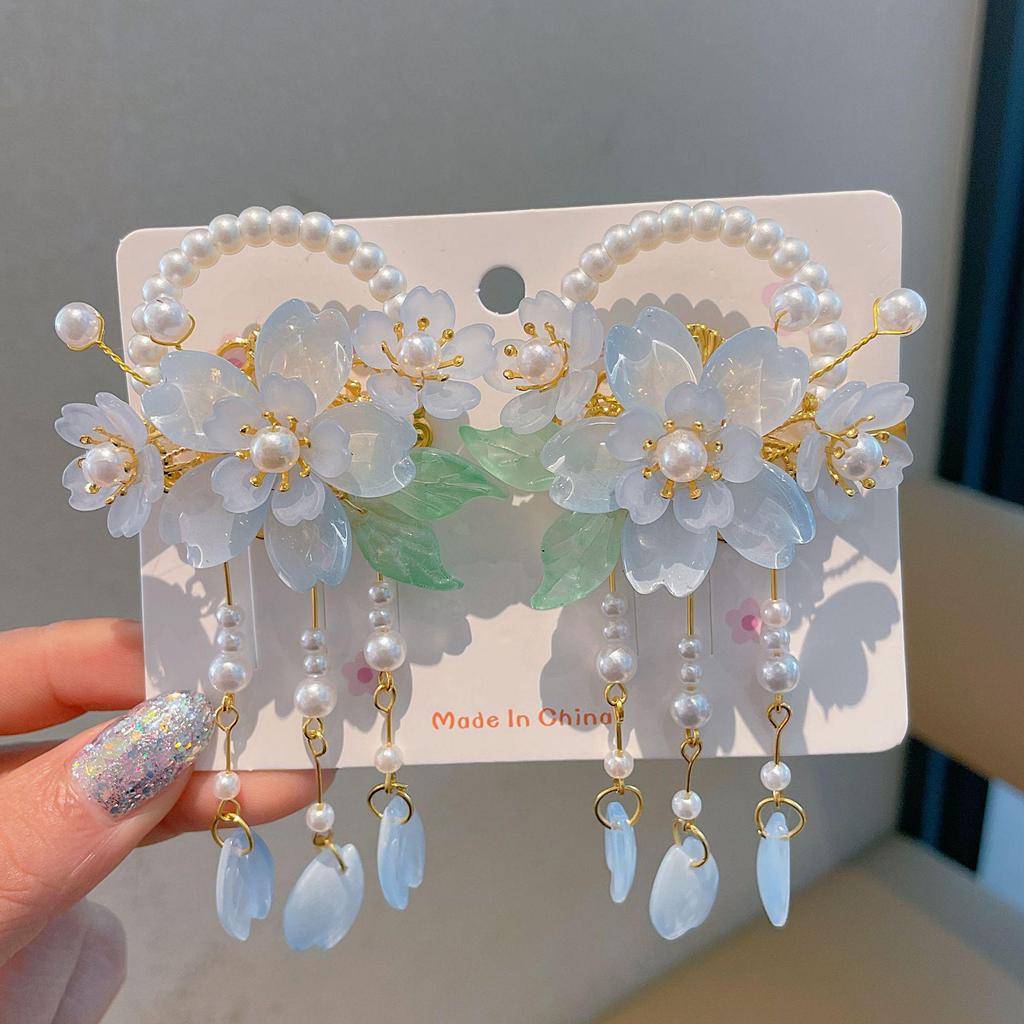 Hanfu Damen Blumen Quasten Kopfschmuck - Prinzessinnenstil Haarnadel für Mädchen