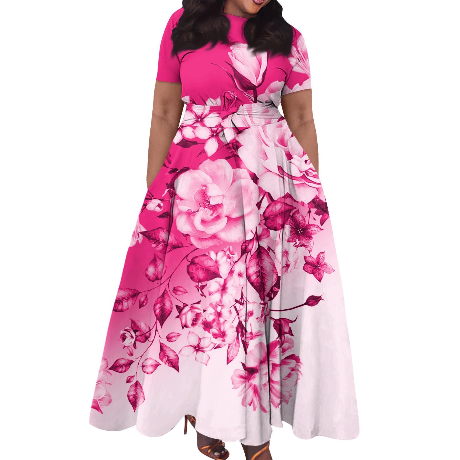 

Женское повседневное модное свободное платье большого размера с принтом, круглым вырезом и короткими рукавами, карманными бретелями XXXXXL