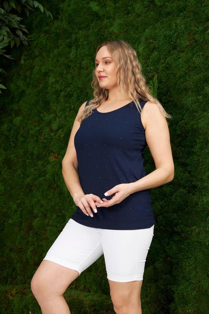 Women's Style Big Size T-Shirt Plus Size Green Undershirt With Pearl Stone Detail