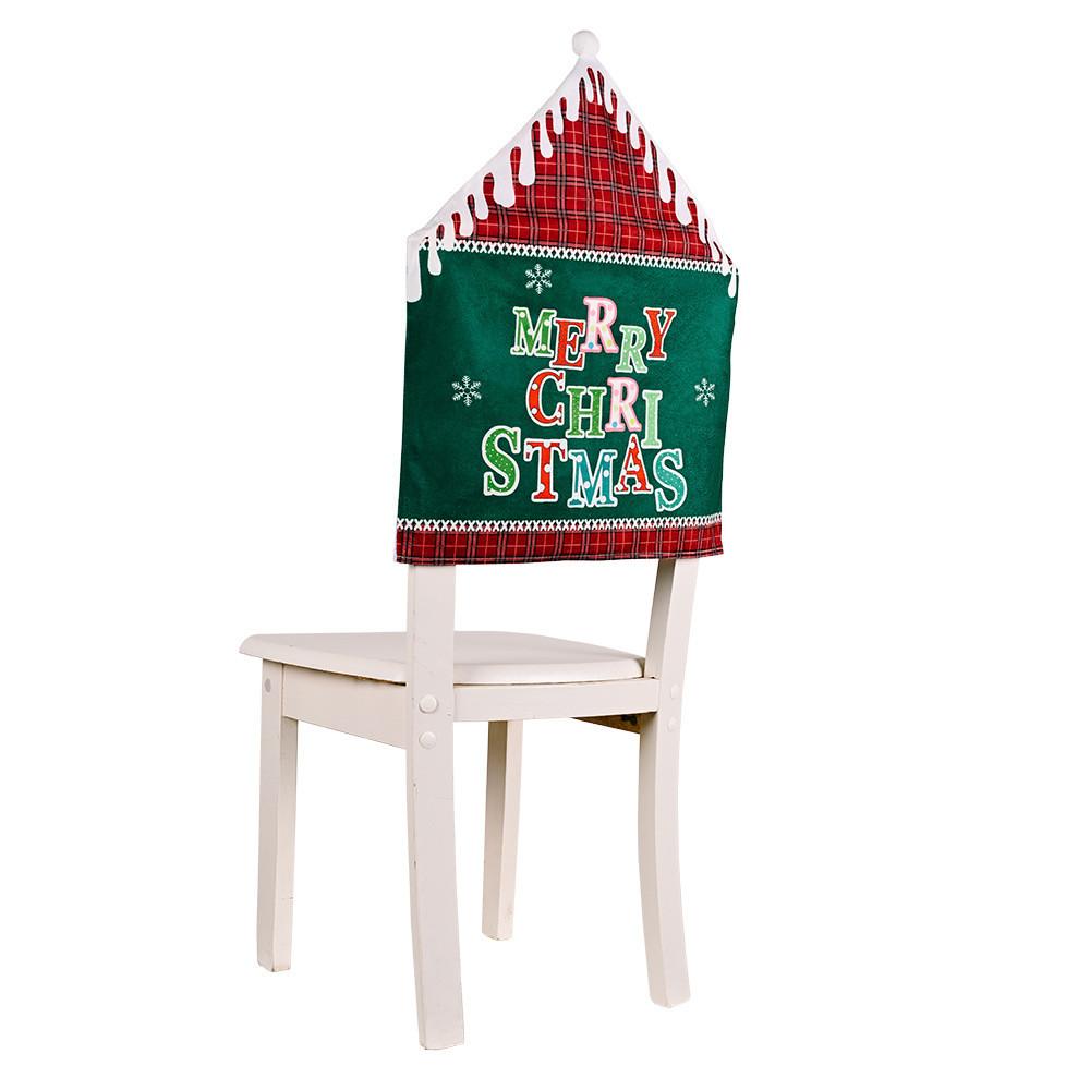 

Festive Green And Red English Letter Chair Covers For Christmas Home Decoration Green Chair Cover