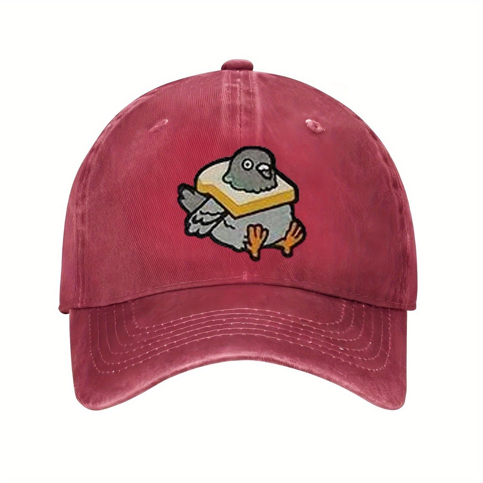 Pigeon in Toast Collar Cartoon Baseball Cap Funny Bird Print Washed Adjustable Hat Casual Streetwear One Size