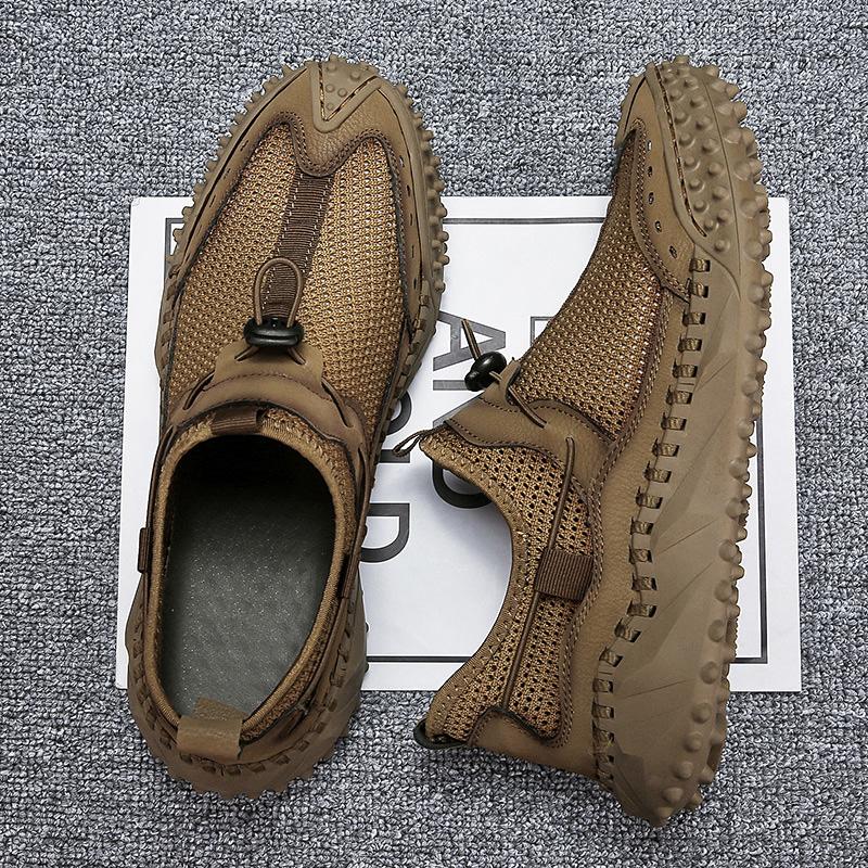 Fashion Summer Breathable Handmade Designer Slip On Casual Mens Shoes Thick Sole Hollow Out Sneakers Lightweight Outdoor Flats Moccasins