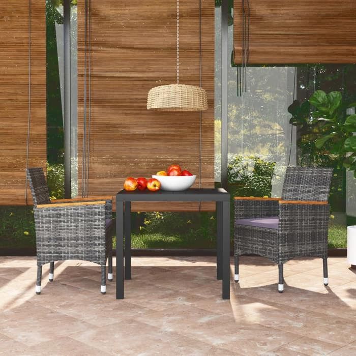 Maison Exclusive - Ensemble à manger de jardin coussins 3pcs Résine tressée Gris