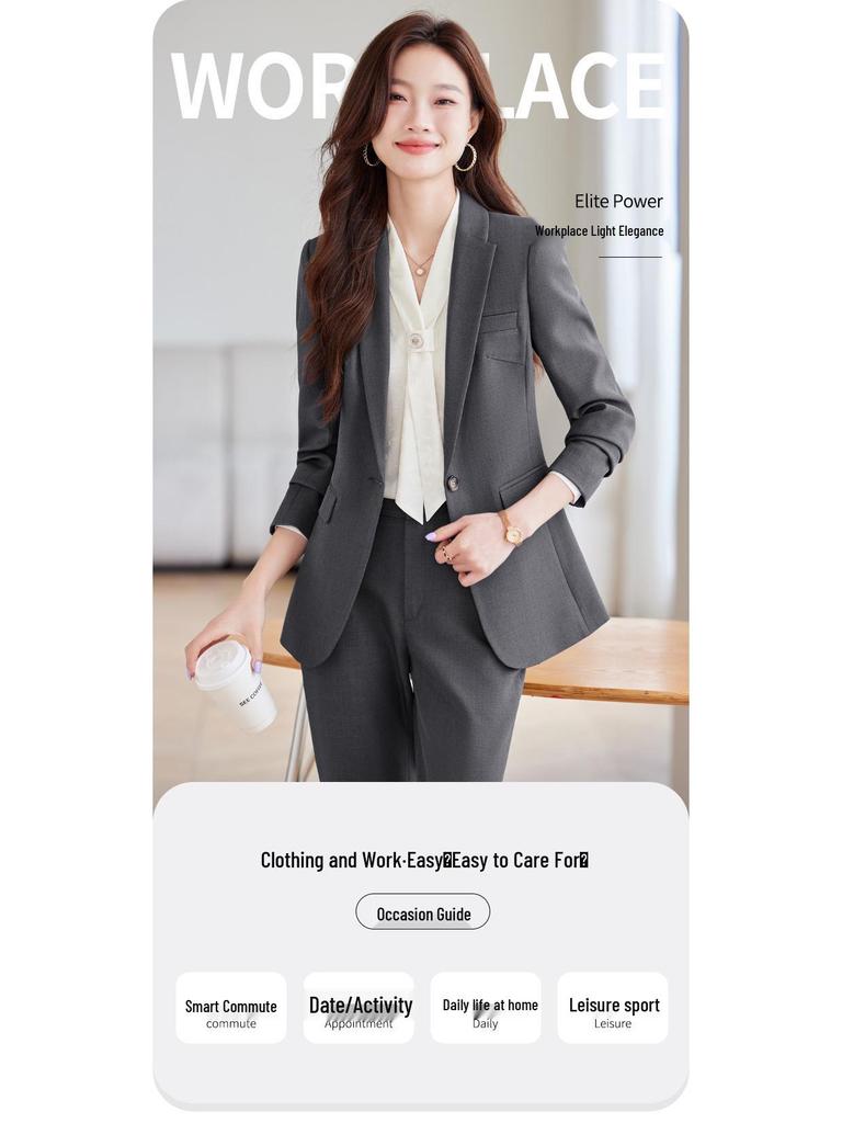 2024 Women's Gray Professional Suit Set - Spring/Autumn High-End Jacket for Workplace, Commute, or Interview