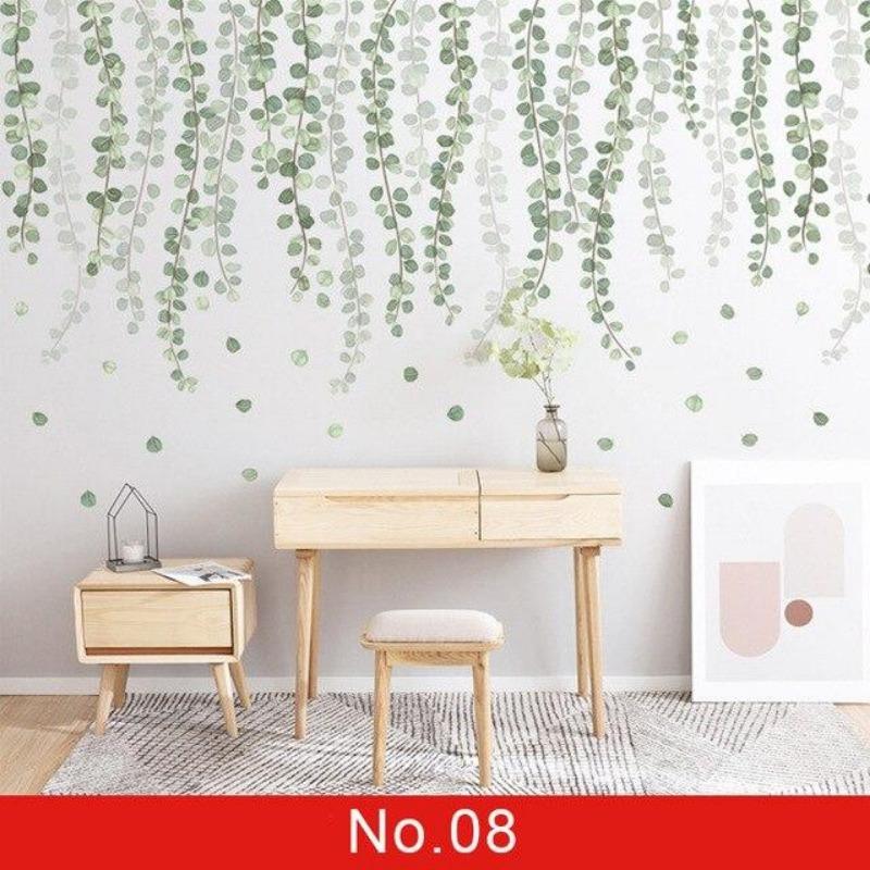 24 Styles Wall Stickers Decorated Tropical Green Leave Nordic Fresh Living Room Bedroom Stickers Plant Flowers Wall Decorations