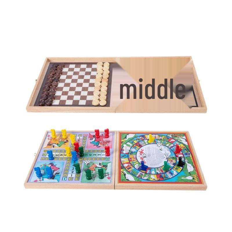 Tavola Multi-Gioco in Legno: Ludo, Gioco dell'Oca, Scacchi e Divertimento Educativo per Bambini