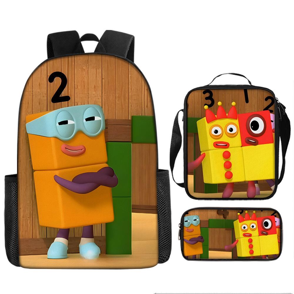 Digital Building Block Numberblocks School Bag Large Capacity Polyester Backpack Satchel Bag Pencil Bag Backpack Three-Piece Set