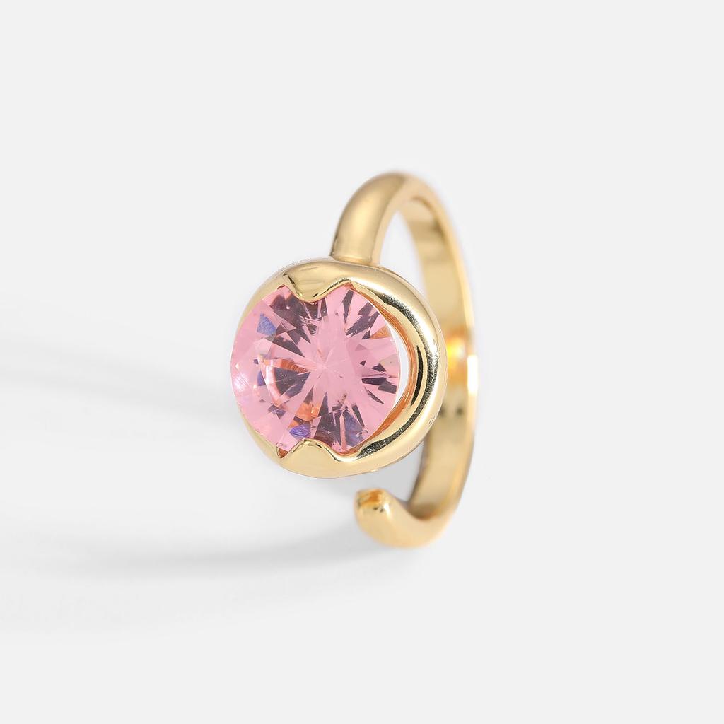 Internet celebrities with the same 18K real gold plated small pendant brass with zircon jewelry opening pink white zircon ring woman