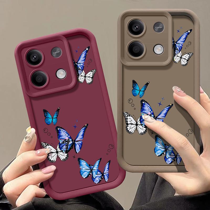 Blue Butterfly Pattern Silicone Soft Case for Xiaomi 14t 13t Pcoo X5 X6 Pro Redmi Note 14 13 12 11 10 Pro Shockproof Lens Protection Matte Cover