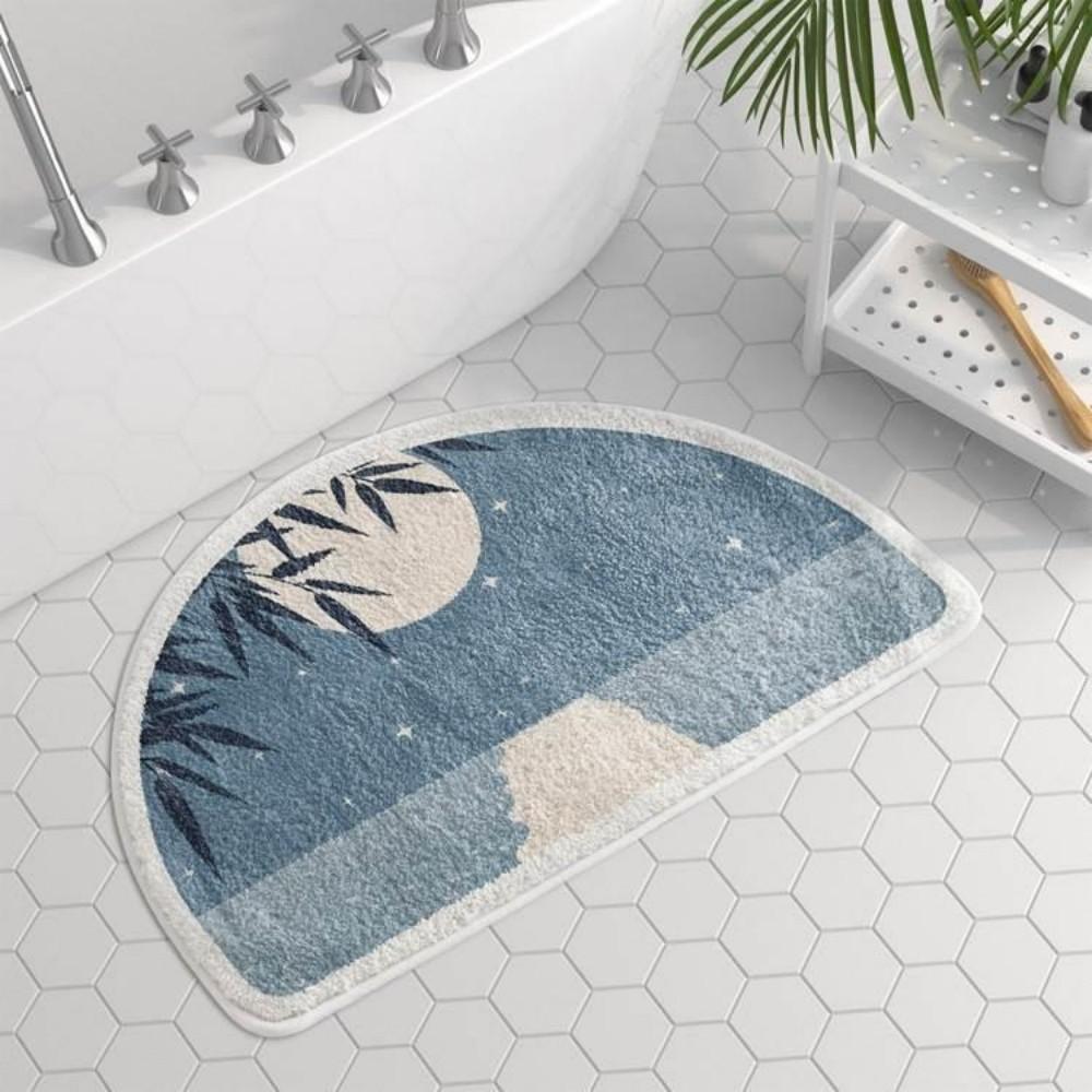 Scandinavian Style Geometric Semi Circle Bathroom Floor Mat Plush Water Absorbent Non Slip Floor Mat Home Decoration