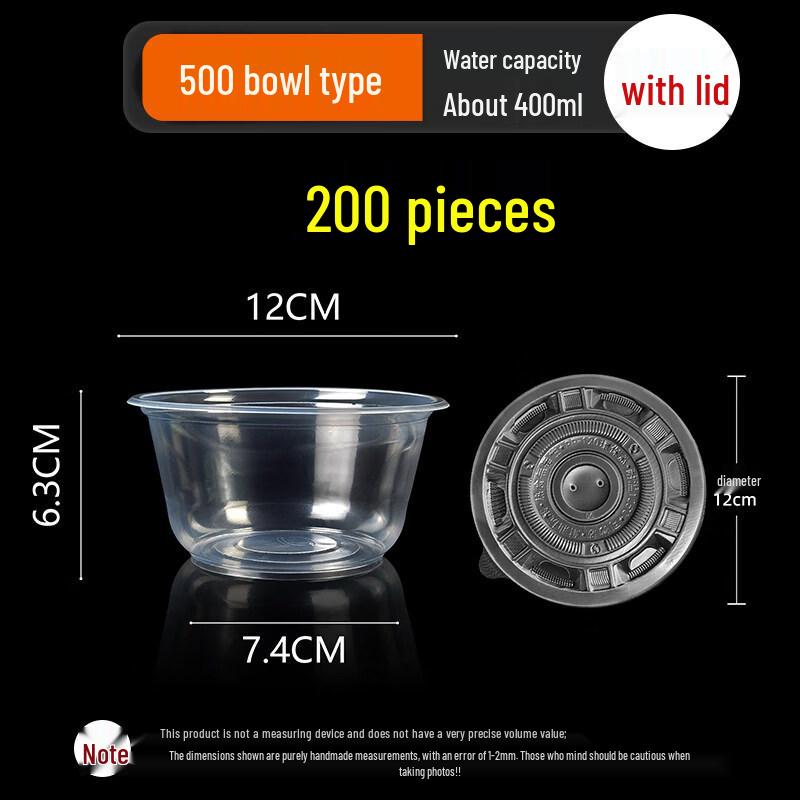 Thickened Disposable Round Plastic Bowl with Lid