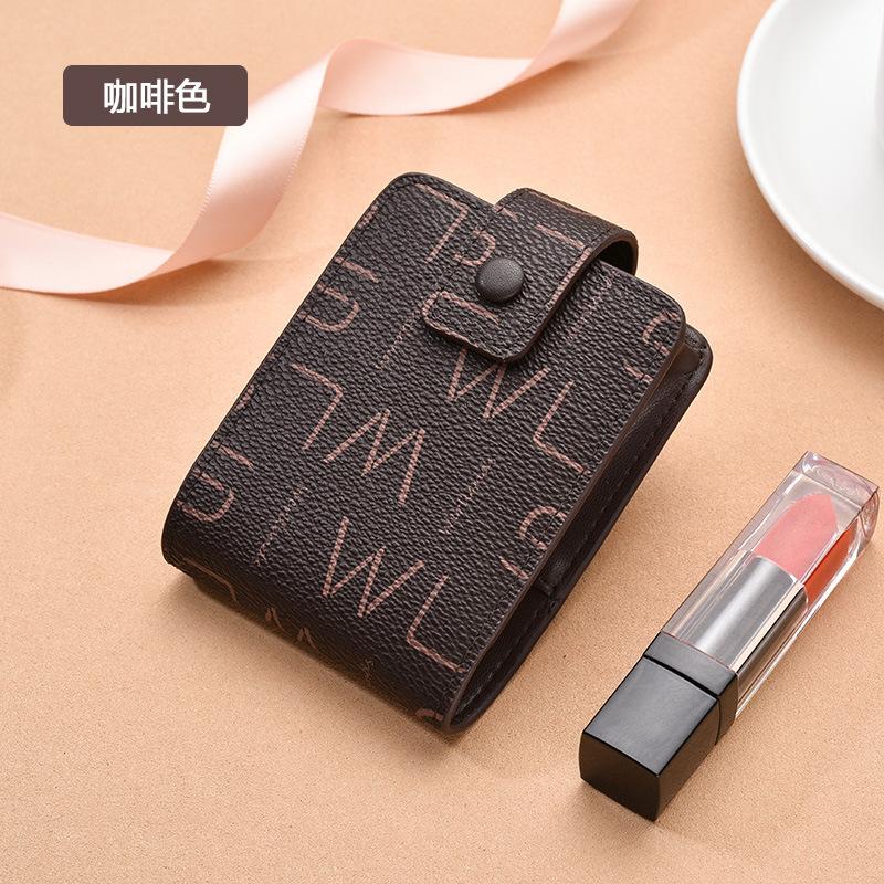 Women’s Lipstick Holder Wallet with Mirror, PU Leather Cosmetic Organizer, Compact Makeup Storage Pouch, Mini Travel Purse Gift for Women