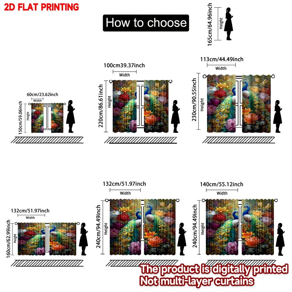 2D flat printing 2pcs Window Treatment Curtains Colorful Peacocks Among Flowers Digital Printed Polyester Drapes Seasonal Party