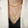 Vintage Gold-Plated Titanium Double Layer Necklace with Pearl Pendant