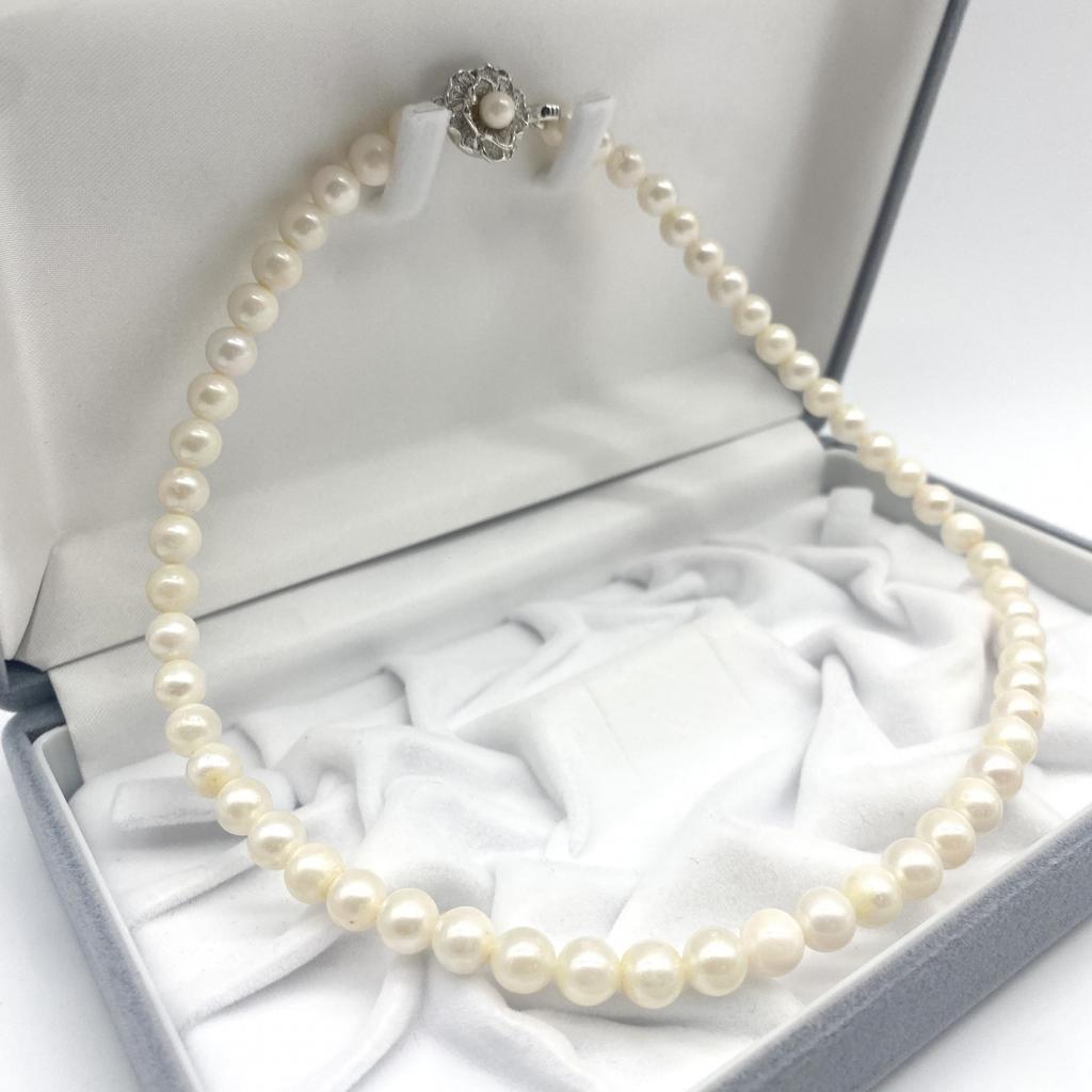 Akoya Pearl Necklace Genuine Jewelry Luster Approx. 41cm / 7.0mm–7.5mm / 32.5g Silver Clasps