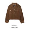 Kaslead New Women Clothes Western Style Corduroy Large Profile Long Sleeve Lapel Pocket Outerwear 129746