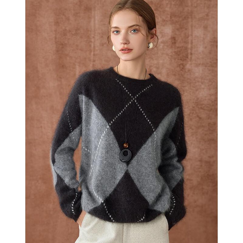 Women's French Retro Cashmere Blend Diamond Sweater