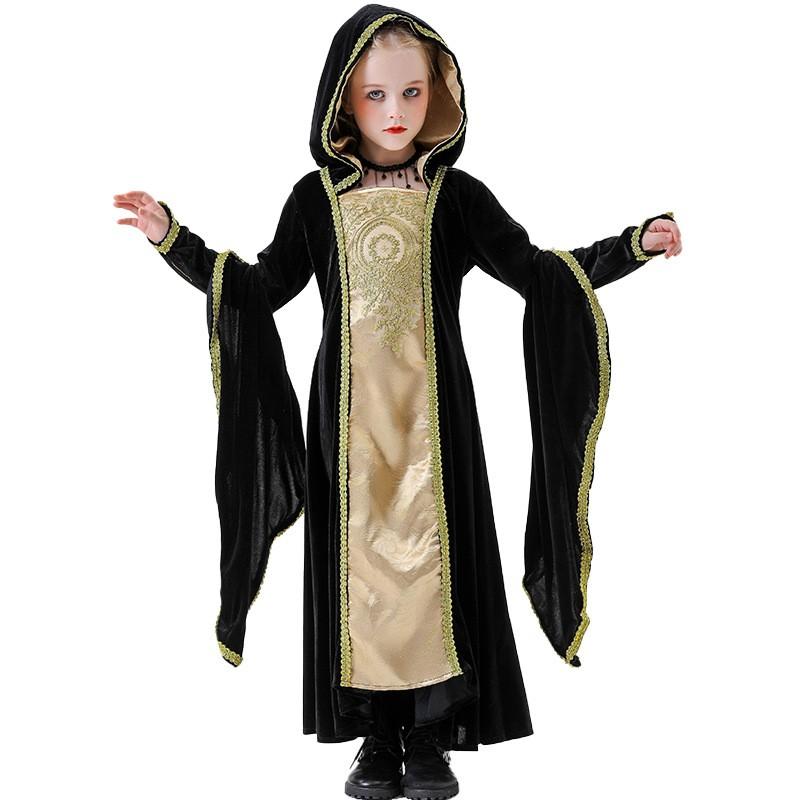 Mittelalterliches Königinnenkostüm Mädchen Halloween Partykleid Fantasie Bühnenoutfit Baumwolle Renaissance Prinzessinnenkleid