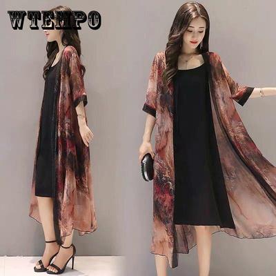 1 Stück Chiffon-Strickjacke, mittellang, Sonnenschutz, weiblich, locker, lässig, großer Schal, bedruckt, Klimaanlage, Strand