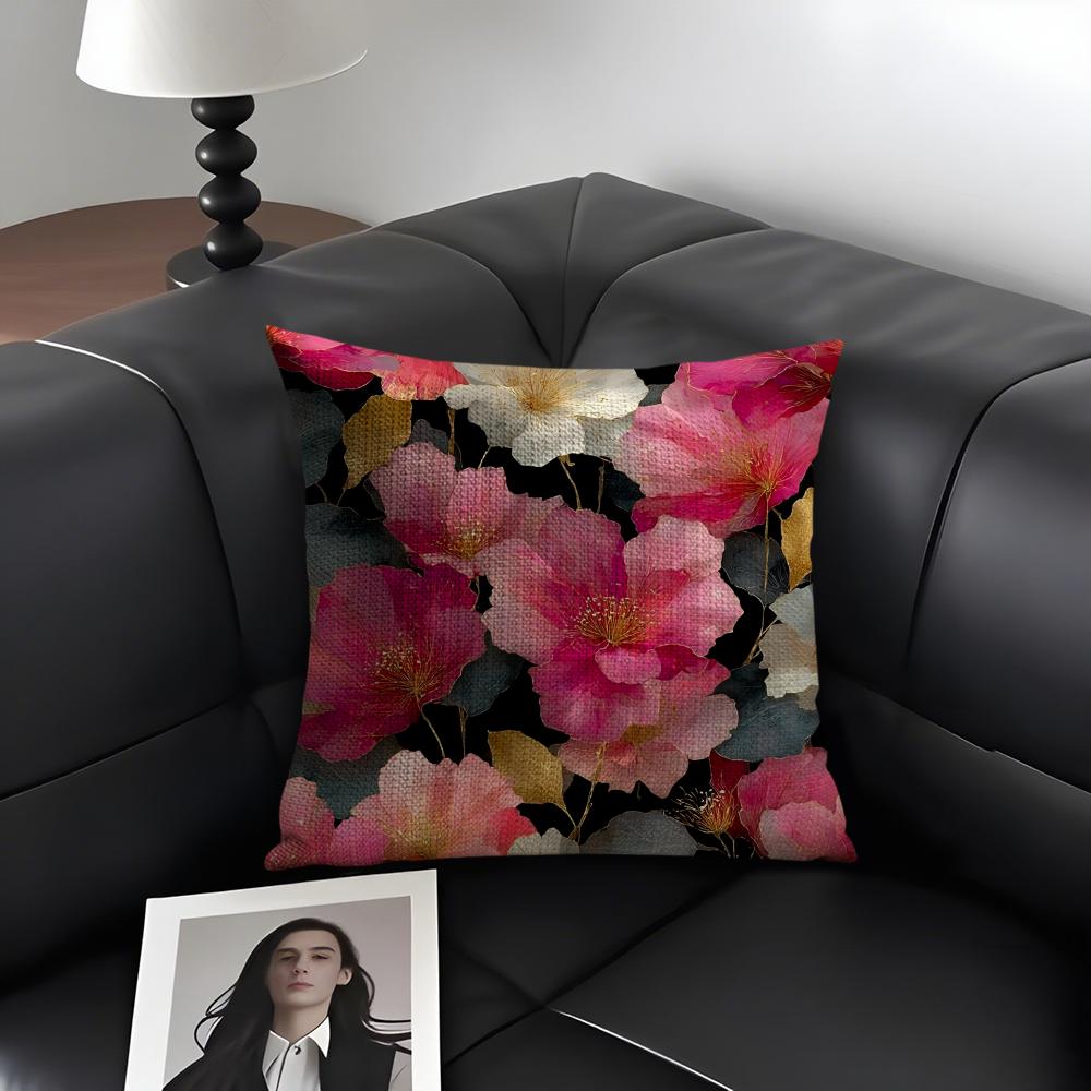 Elegant Flowers Cushion Cover Natural Linen Organic Fabric DoubleSided Printing Sofa Home Decor Gift Pillow Case