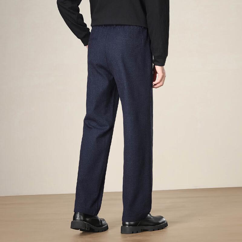 LOMON Men's Wool-Blend Thickened Casual Straight Leg Trousers