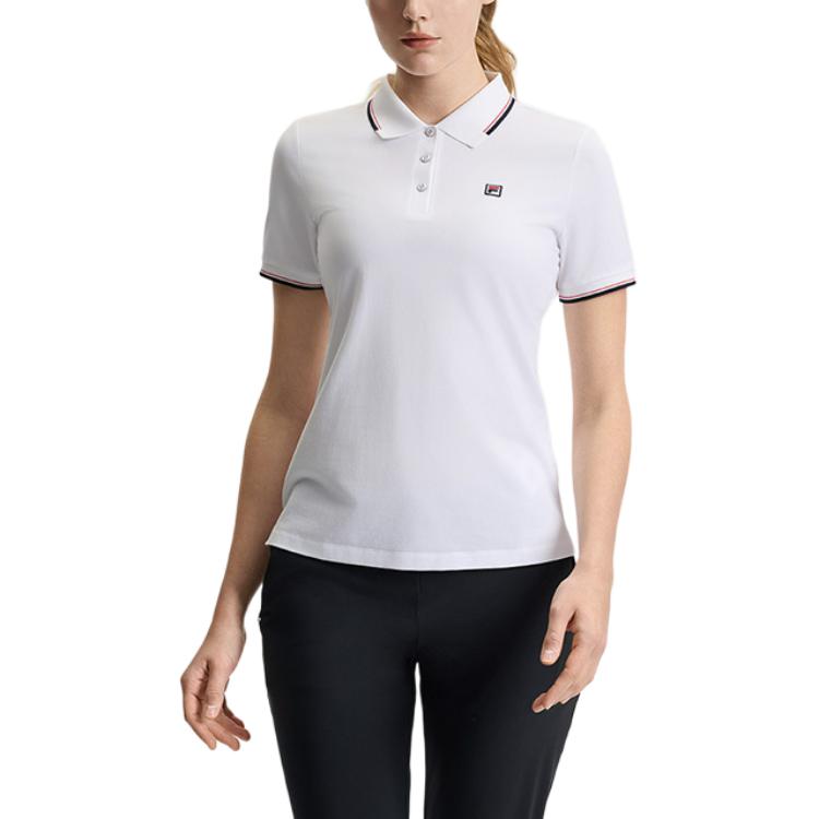 Fila Athletics Tennis Series Soft Comfortable Casual Versatile Short Sleeve Polo Shirt Women Tops Jade-White A11W523133F-WT