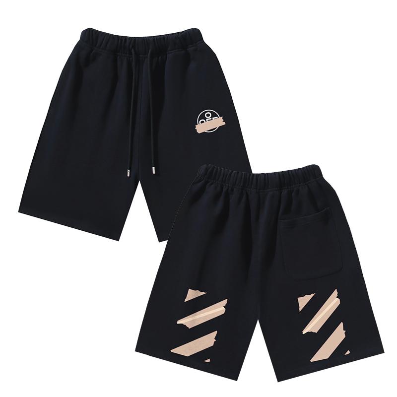 1019 Off-White 2025 Spring/Summer New OW Tape Slant Stripe Pattern Printed Men's and Women's Casual Loose Shorts