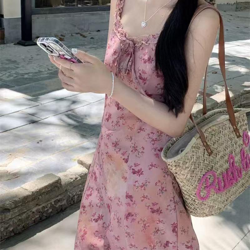 French Coffee Break Floral Suspender Dress Women 2026 Summer Sweet Seaside Vacation Wind Beach Skirt Long Skirt