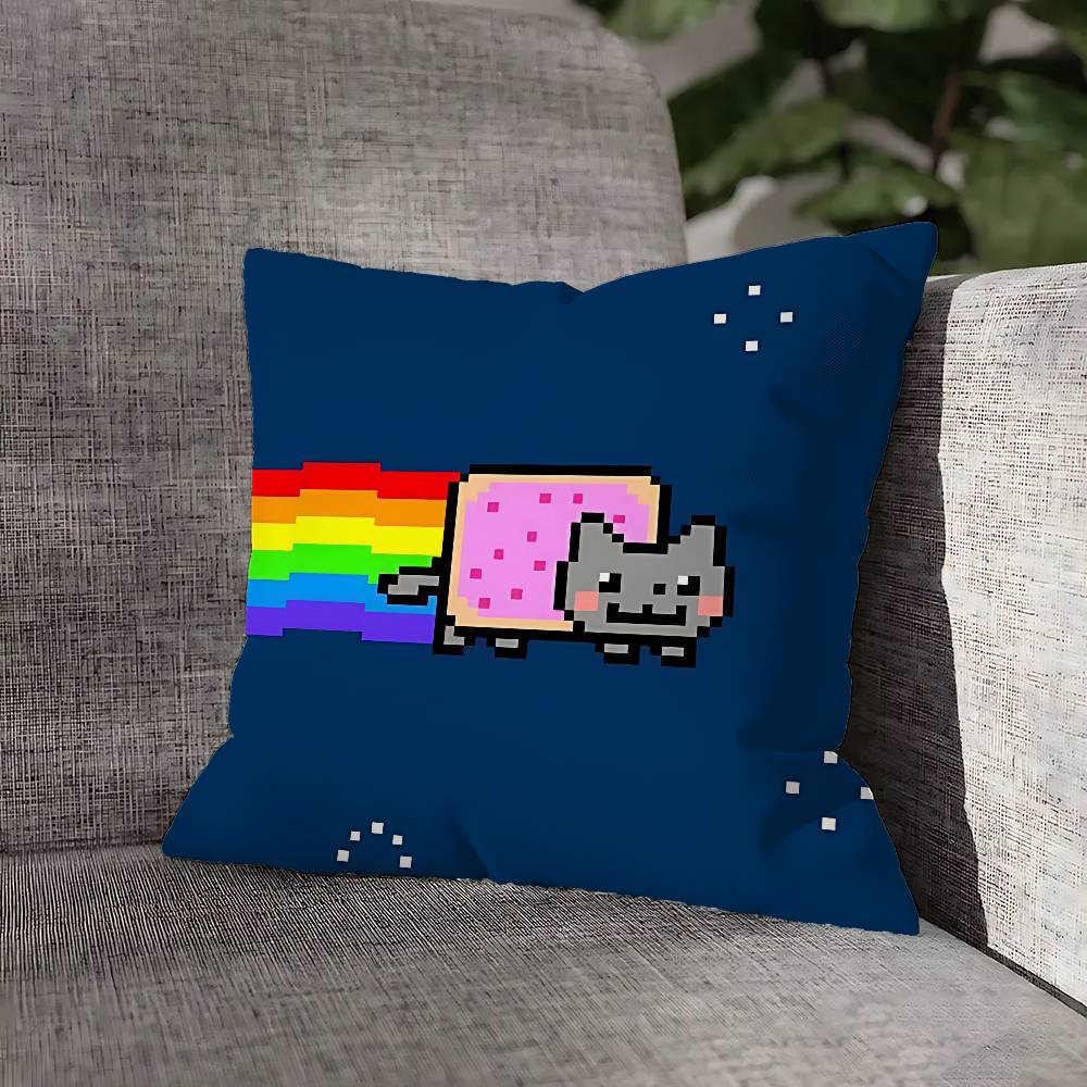 Cute Funny Rainbow Alien Cat Pillow Case For Sofa Decor Car Office Room Printing Cushion Cover Decorations and Protector