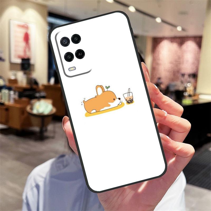 Corgi and Bubble Tea Case For Oppo A94 A74 A54 A18 A38 A58 A78 A98 A40 A60 A80 A16 A76 A96 A15 A17 A77 A57S Cover