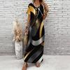 Women Plus Size V Neck Short Sleeve Black Blue Printed Straight Long Dress