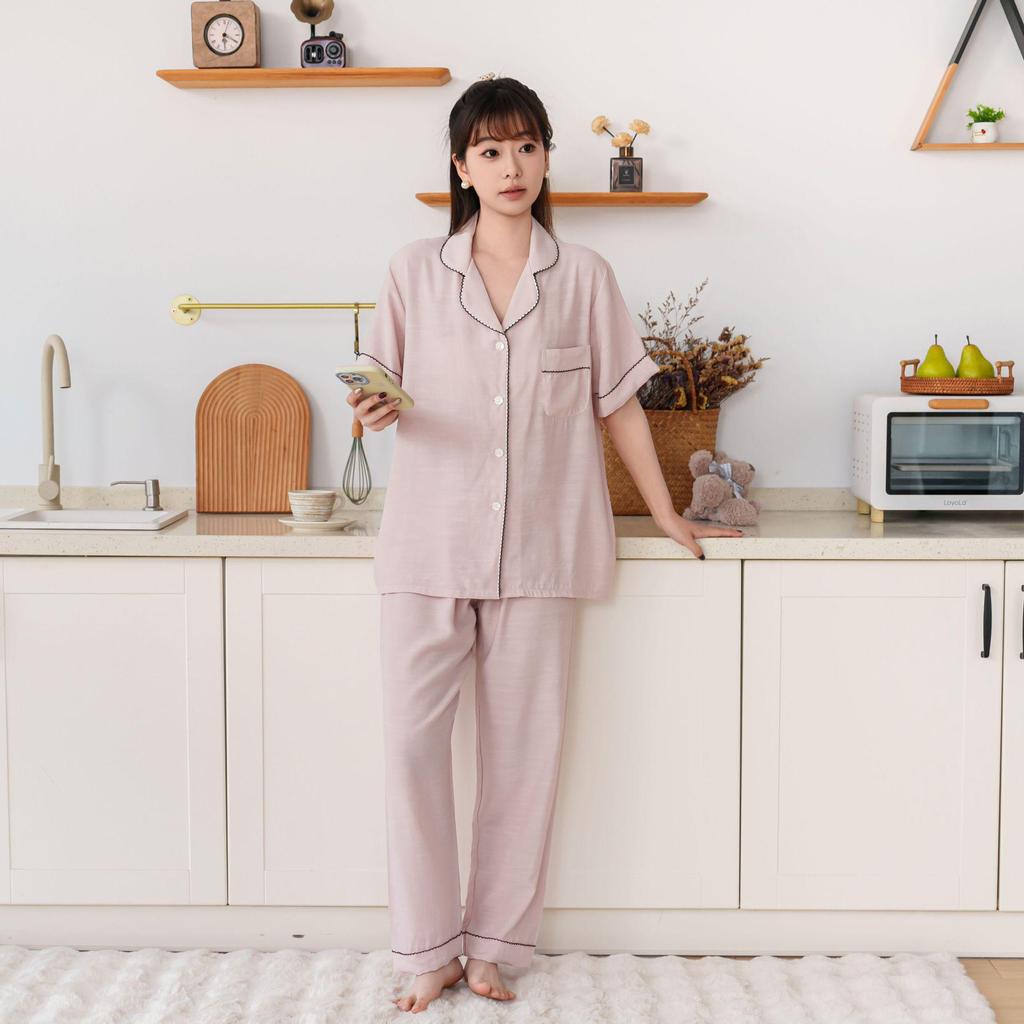 2026 Women's Luxury Double-Layer Cotton Linen Pajamas, Short Sleeve, Long Pants, Versatile for Home or Outdoor Wear, Sweet & High-End.