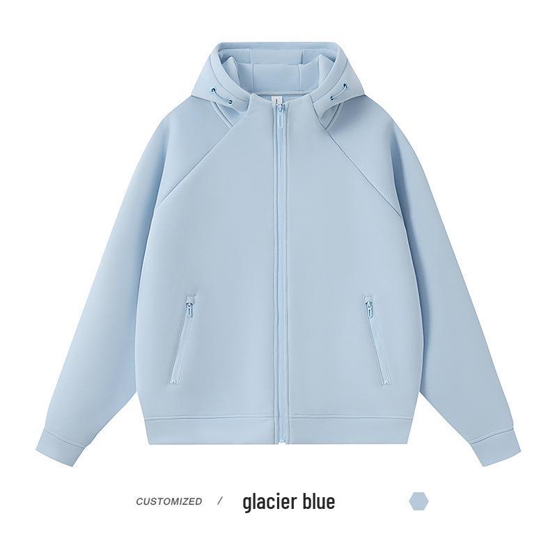 Men's 400g Heavyweight Liquid Cotton Raglan Sleeve Cardigan: Autumn/Winter Solid Color Casual Loose Zipper Hoodie.