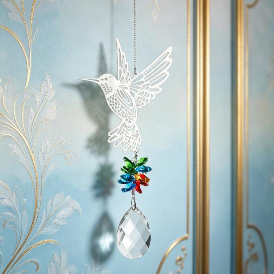 Hanging Metal Hummingbird Suncatcher Prisms Suncatcher Faux Crystal Window