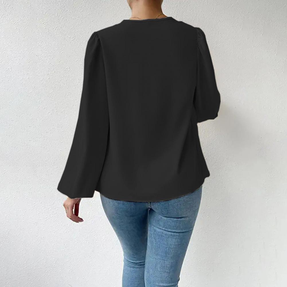 Chiffon Women Shirt Draping Piled Collar Lantern Sleeves Pullover Tops Solid Color Loose Fit Commuting Top Daily Wear