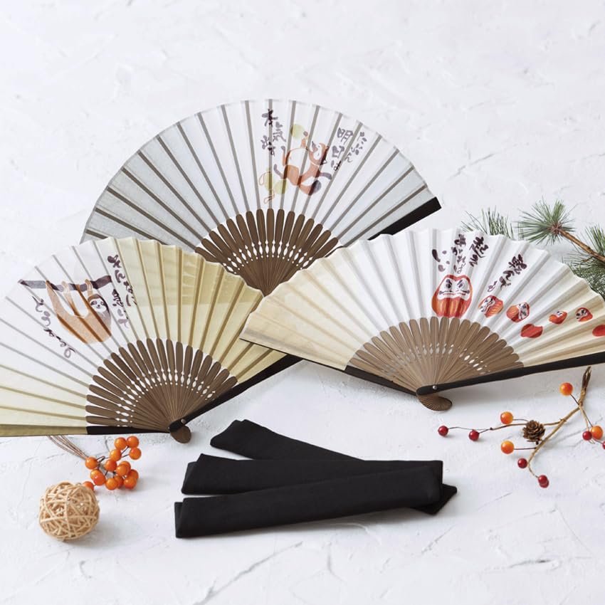 Stylish Folding Business Fan Fan and Handkerchief Yuyu [Osaka Choseido] Men's Fan, Style, Bag, Case, Set, (Daruma)