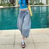 Trendy Summer Hot Girl Wide Leg Curved High Waist Loose Trendy Straight Denim Cropped Capri Pants Slimming Versatile Streetwear