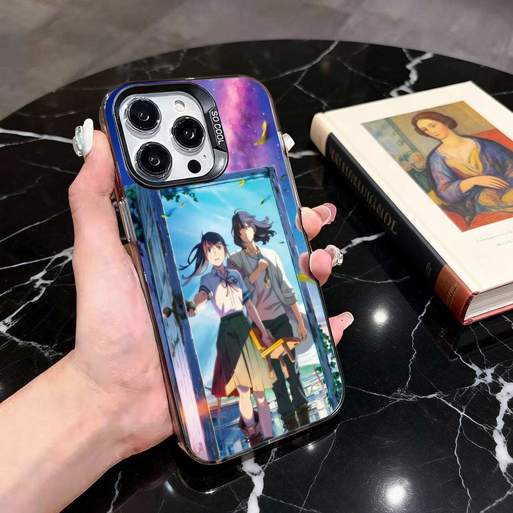 Cute S-Suzume Anime Phone Case For iPhone 17,16,15,14,13,12,11 Plus,Pro Max,XS,Colored Silver Plated Inside Cover