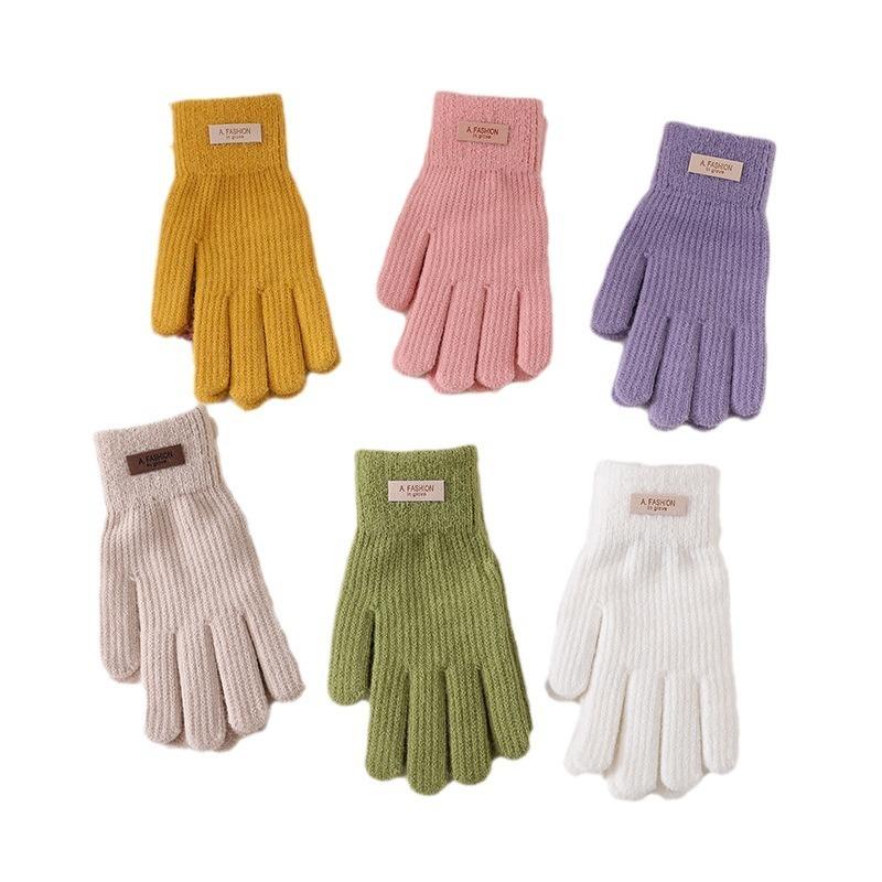 Winter Gloves Winter Girl Thickened Five-finger Student Cute Knitted Cold-proof Riding Touch Screen Warm Cycling Gloves