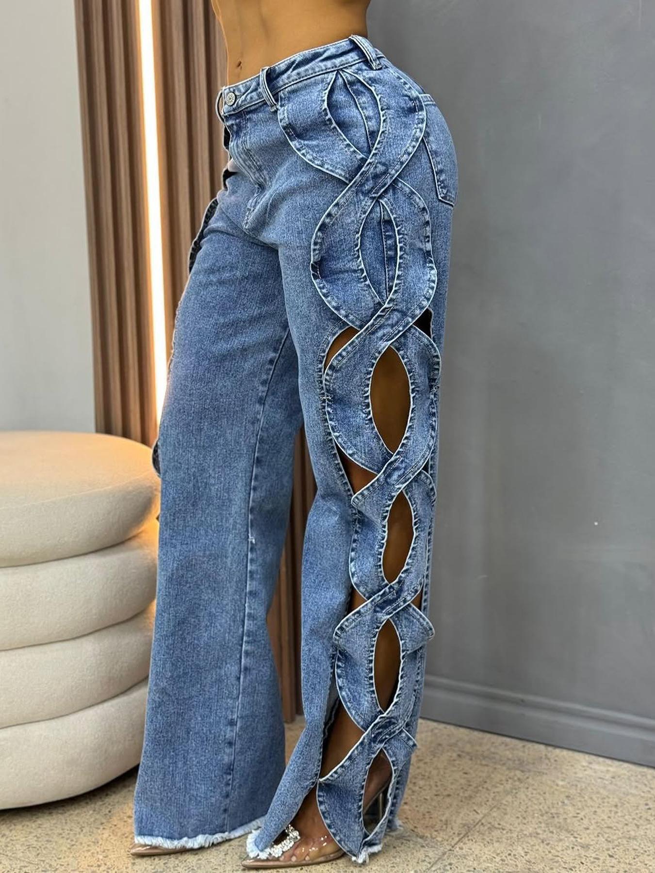 Women Mid Rise Straight Jeans Side