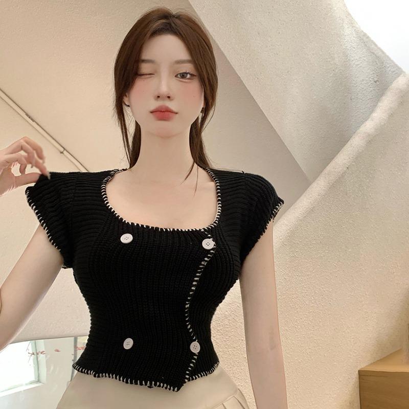 

Женская трикотажная рубашка с ремешками на спине, топ с ремешками, укороченные двубортные облегающие топы One Size