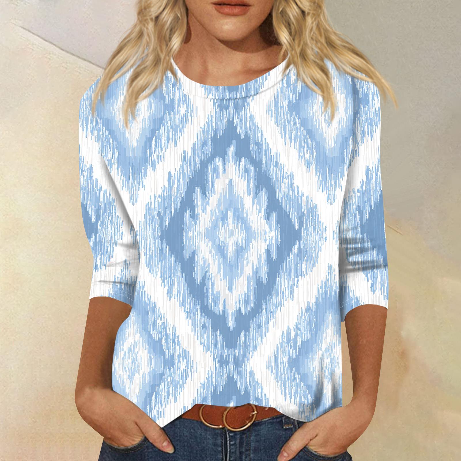 

Женская модная повседневная футболка с круглым вырезом, рукавом три четверти и градиентным принтом XXXL