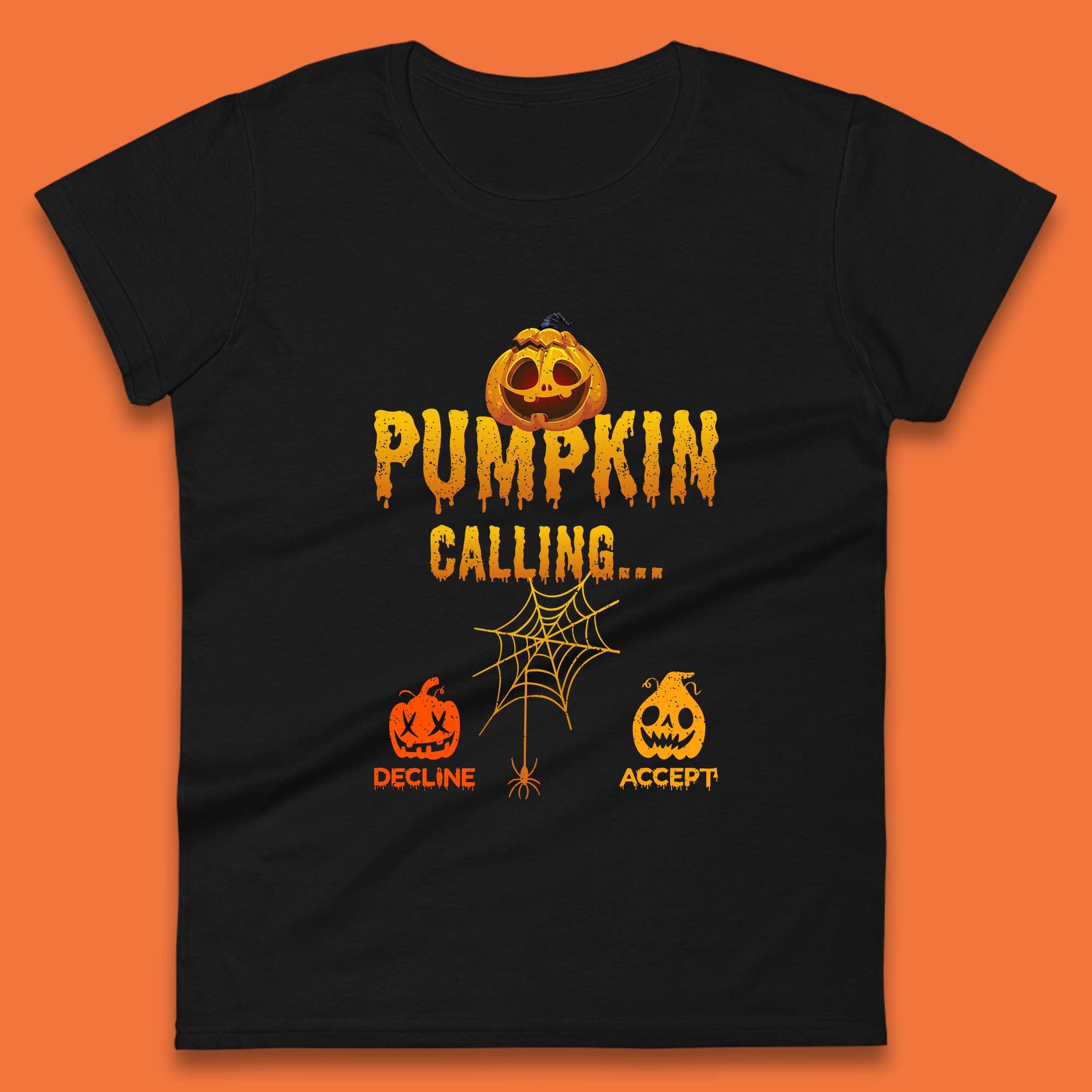 

Halloween Pumpkin Calling Accept Decline Funny Jack O Lantern Horror Scary Phone Call Womens Tee T Shirt Mens Tops Unisex Top L