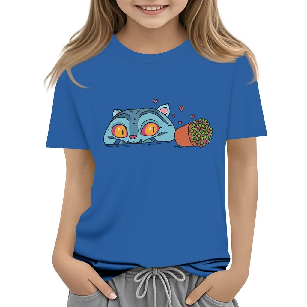 Boys Girls Round Neck Casual Printed Short-sleeved T-shirt Top