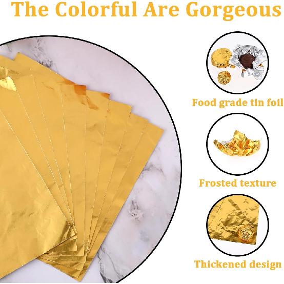 100 Pcs Gold Candy Wrappers Foil 4" x 4" Square Chocolate Wrappers, Aluminum Foil Candy Wrappers for Homemade Candy, Individual Chocolate Packaging