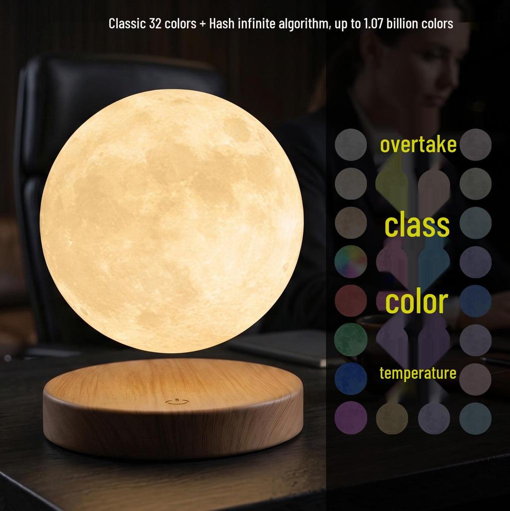 Rotating 6-Inch Multi-Color Magnetic Levitation Moon Lamp with High Brightness and Seven Colors