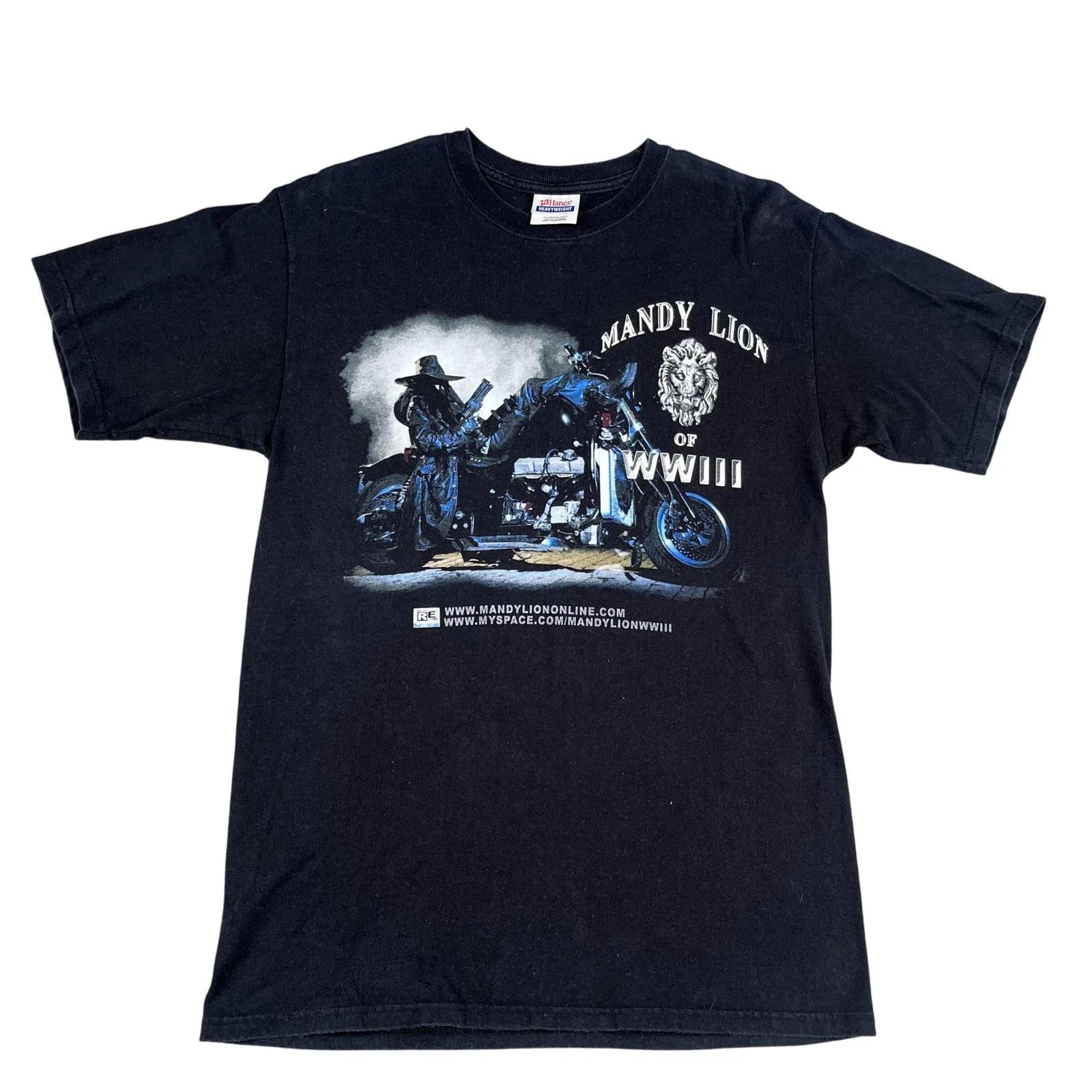 Винтажная футболка Mandy Lion WWIII Третья мировая война 2006 Байкерская Черная Band Tee Размер Medium S