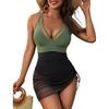 Vintage Women's Swimsuit Large Size Black Deep V Neck Mesh Patchwork Drawstring Side One Piece Swimwear Beach Bathing Suit 2026