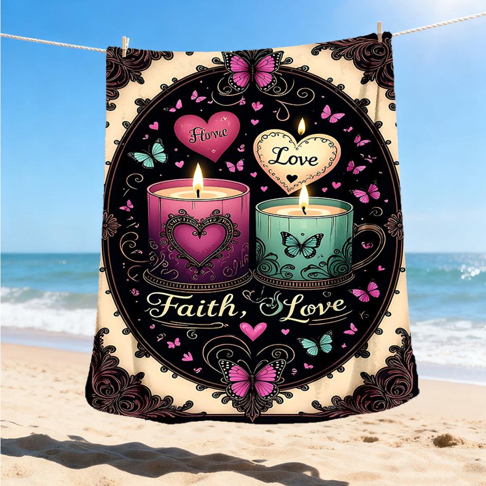 

1pc Faith Love Candles Outdoor Flannel Blanket Soft All Season Polyester Throw , Perfect for Picnics & Travel , Picnic Accessory 80x120cm